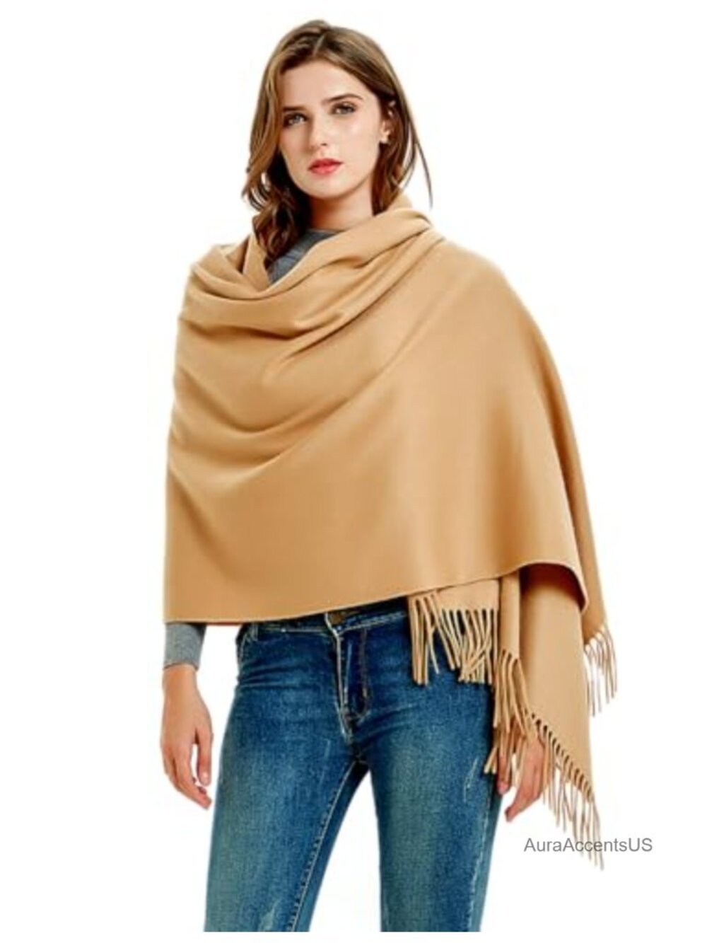 Wool Pashmina Shawl Thick Travel Blanket Scarf Winter Wrap